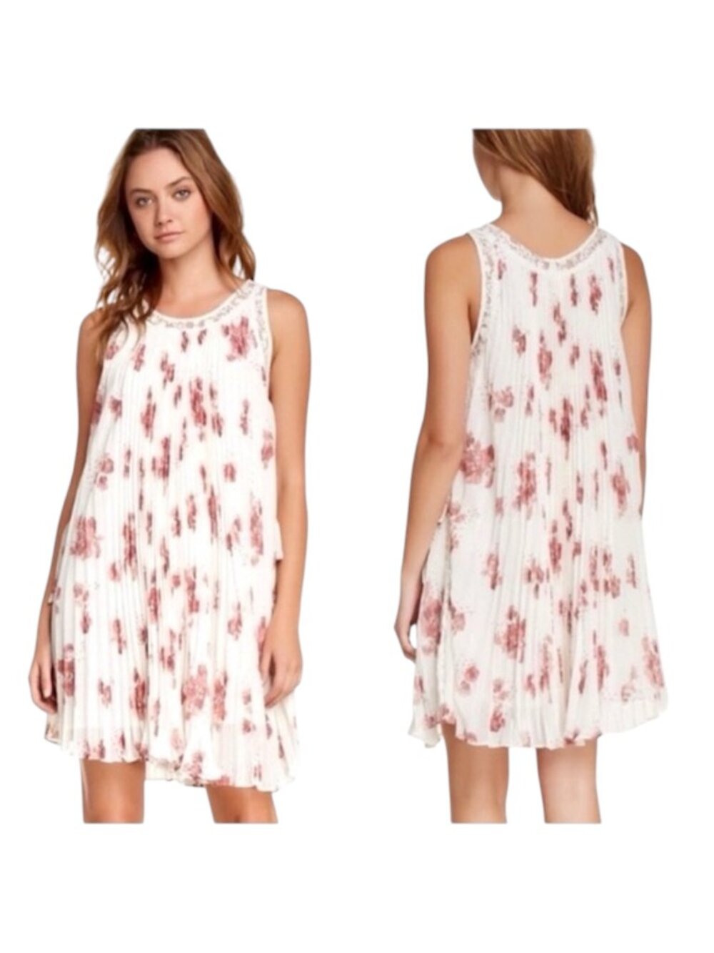Free People Gardenia Combo Ivory Pink Floral Lace Tent Dress Small Cottagecore